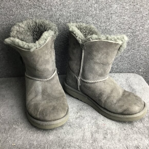 UGG Kids Sz 3 Gray Button Closure Boots - Picture 3 of 9